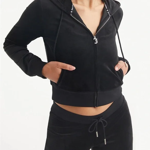 NW/OT! Juicy Couture Velour Black Gemini Track Suit sweatsuit women size X-SMALL - Picture 2 of 12